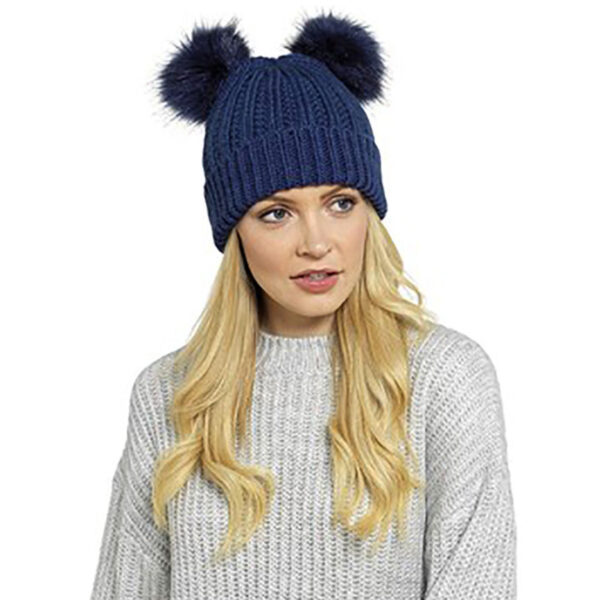 Double Pom Pom Beanie Hat for Women